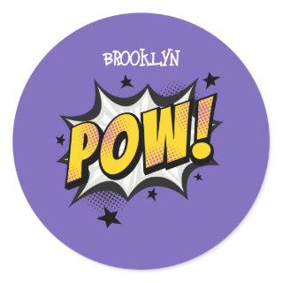 Pow fun pop art comic style typography callout classic round sticker