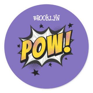 Pow fun pop art comic style typography callout classic round sticker