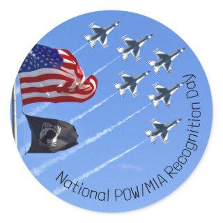 POW MIA Flag, USA Flag & The Thunderbirds Classic Round Sticker