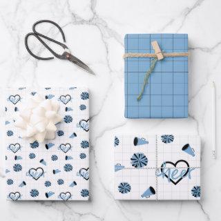 Powder Blue Cheer Hearts, Pom Poms, Megaphone  Sheets