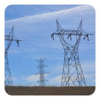 Power lines in blue sky square sticker