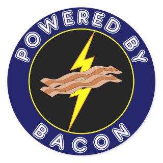 Powered By Bacon Lightning Flash Dark Blue Classic Round Sticker