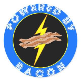 Powered By Bacon Lightning Light Blue Emblem Classic Round Sticker