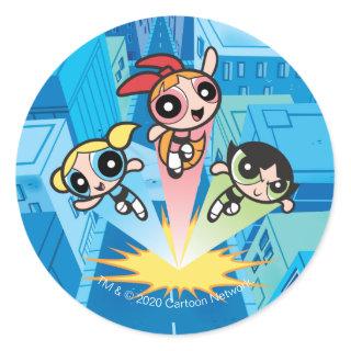 Powerpuff Girls Launch Into The Air Classic Round Sticker