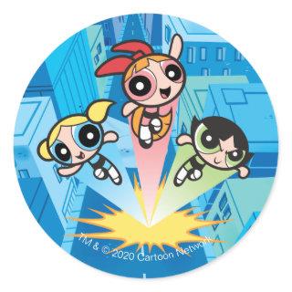 Powerpuff Girls Launch Into The Air Classic Round Sticker