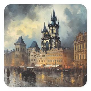 Prague night in Czech Republic  Square Sticker