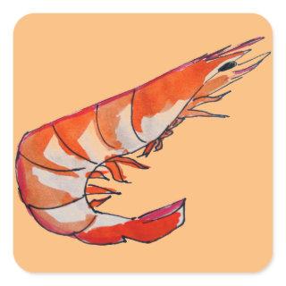 Prawn shrimp seafood kitsch art square sticker
