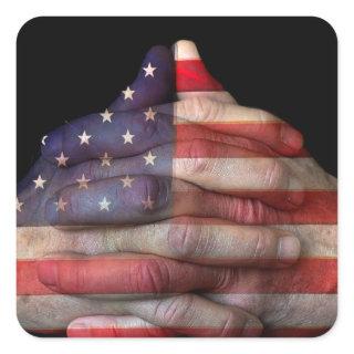 Praying Hands With American Flag Square Sticker