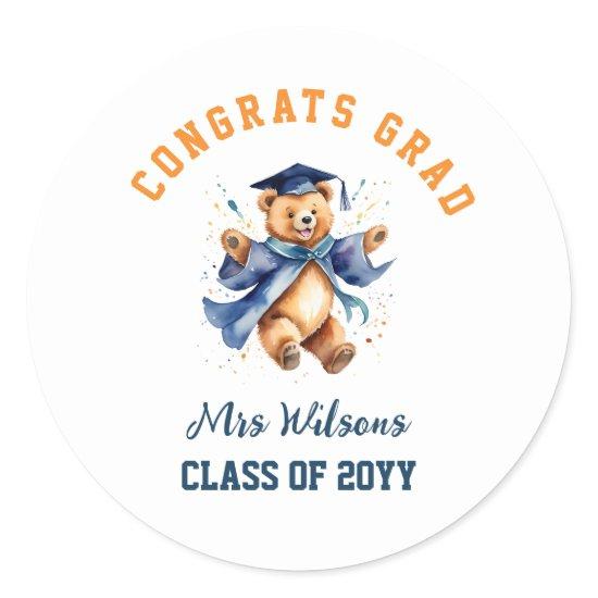 Pre-K Graduation Cute Teddy Teachers Favor  Classic Round Sticker