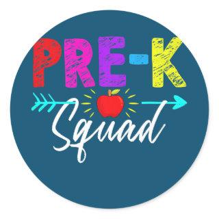 Pre K Squad Teacher Student Kids Preschool Back Classic Round Sticker