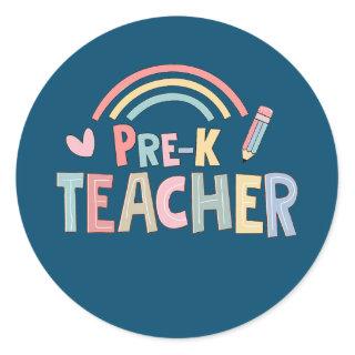 Pre K Teacher Team Preschool Squad Rainbow  Classic Round Sticker