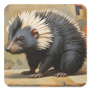 Prehesile-Tailed Porcupine cubist style Square Sticker