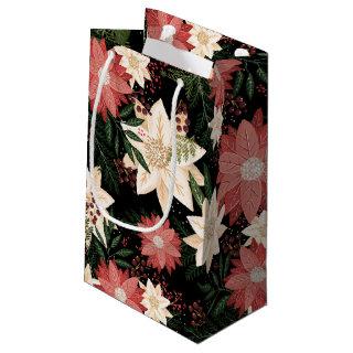 Premium Elegant Black Poinsettia Holiday Small Gift Bag