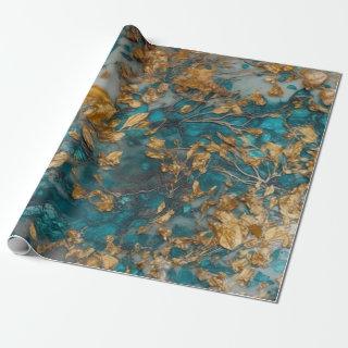 Premium Teal and Gold Acrylic Pour Seamless