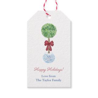 Preppy Boxwood Red Green Blue Happy Holidays Gift Tags
