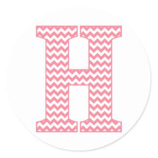 Preppy Classic Pink Chevon Letter H Monogram Classic Round Sticker