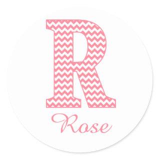 Preppy Classic Pink Chevon Letter R Monogram Classic Round Sticker
