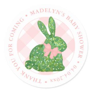 Preppy Easter Bunny Pink Bow Baby Shower Thank You Classic Round Sticker