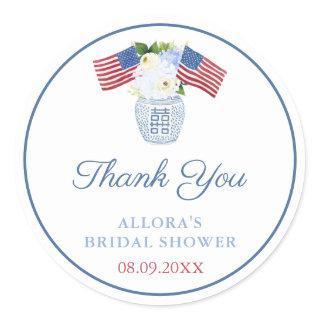 Preppy Floral American Flag Baby Shower Thank You Classic Round Sticker