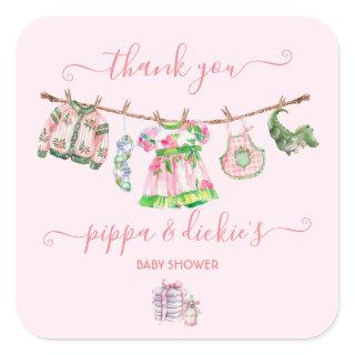 Preppy Girl clothesline Baby Shower Square Sticker