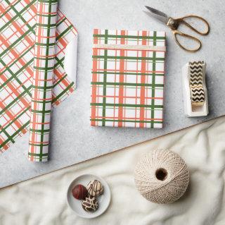 Preppy Modern Coral and Green Tartan Plaid Holiday