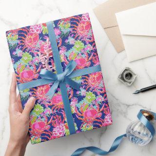 Preppy Palm Beach Ocean Floral Crabs Pattern