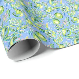 Preppy Palm Beach Print Blue and Green Limes