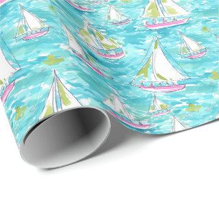 Preppy Palm Beach Print Pastel Sailboats