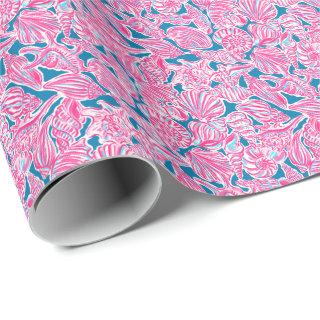 Preppy Palm Beach Print Pink & Blue Seashells