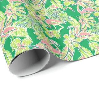 Preppy Palm Beach Print Pink & Green Flamingos