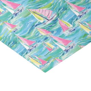 Preppy Palm Beach Print Pink Sailboats Tissue Paper