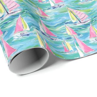 Preppy Palm Beach Print Pink Sailboats