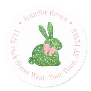 Preppy Pink Bunny Baby Shower Return Address Classic Round Sticker