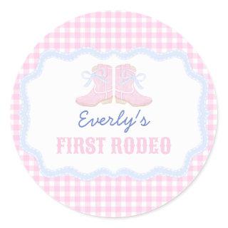 Preppy Rodeo First Birthday Cowgirl Boots Classic Round Sticker