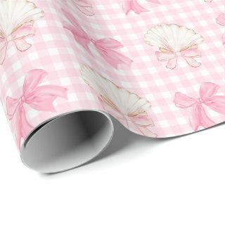 Preppy Watercolor Seashells on Pink Gingham
