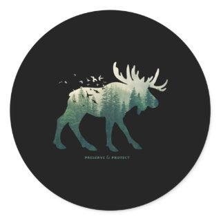 Preserve Protect National Park Moose Classic Round Sticker