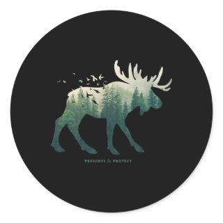 Preserve Protect National Park Moose Classic Round Sticker