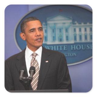 President Barack Obama makes an announcement Square Sticker