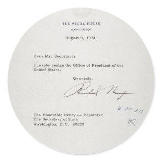 President Richard M. Nixon Resignation Letter Classic Round Sticker