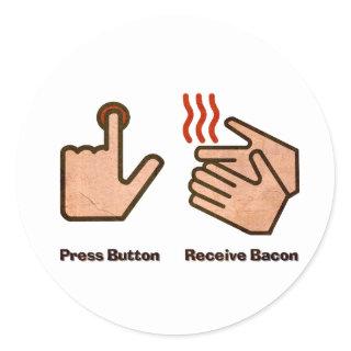 press button receive bacon classic round sticker