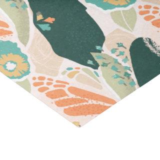 Pretty Abstract Floral Pattern Aqua Green Orange Tissue Paper