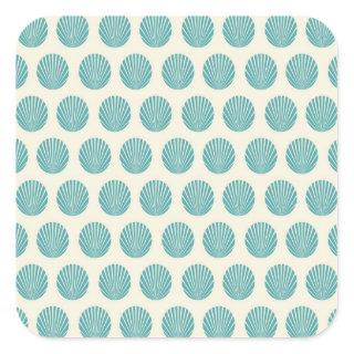 Pretty Aqua Teal Blue Shell Beach Pattern Gifts Square Sticker