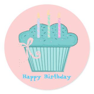 Pretty Birthday Cupcake Classic Round Sticker