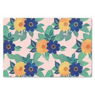 Pretty Blue Yellow floral and foliage pink Design Tissue Paper