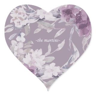 Pretty Botanical Floral with Name Wedding Heart Sticker