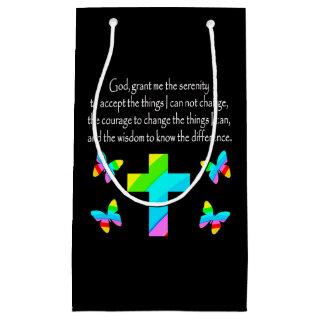 PRETTY BUTTERFLY AND CROSS SERENITY PRAYER DESIGN SMALL GIFT BAG