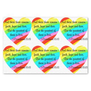 PRETTY CORINTHIANS 13:13 RAINBOW HEART DESIGN TISSUE PAPER