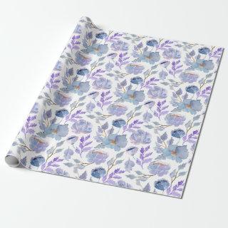 Pretty Dusty Blue Lilac Watercolor Flowers Pattern