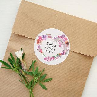 Pretty Floral Heart Bridal Shower Classic Round Sticker