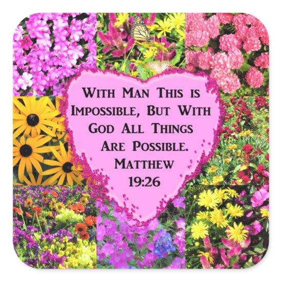 PRETTY FLORAL MATTHEW 19:26 SCRIPTURE SQUARE STICKER